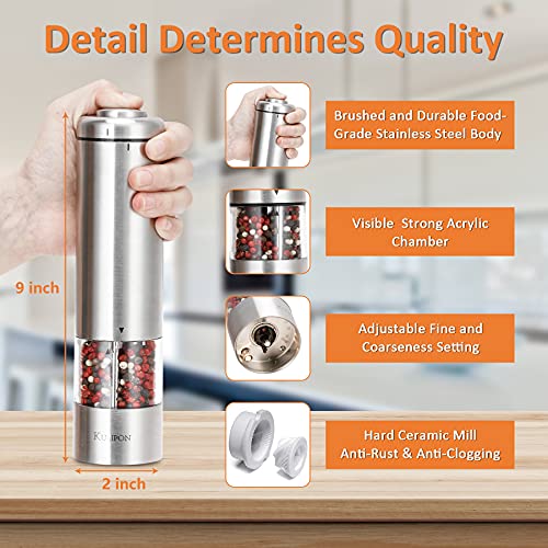 Kulipon Electric Salt and Pepper Mill Set Brushed Stainless Steel One