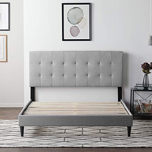 LUCID Upholstered Bed with Square Tufted Headboard Linen Inspired
