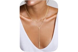 Yoosteel Long Lariat Necklace for Women - Dainty Y-Shaped Necklaces 14K-Gold-Plated Drop Chain Simple Jewelry Trendy Gifts for Women