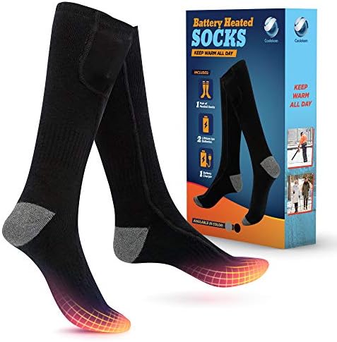 COOLEKOM Battery Heated Socks for Women Men - Keep Warm All Day -Rechargeable Battery Operated Heated Socks -Up to 9Hrs Heat -Best Heated Socks Women Men - Snow Socks -Comfy Electric Heated Socks