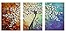 Amoy Art- Hand Painted Knife Modern Canvas Wall Art Floral Oil Painting for Home Decor 12x16inch 3pcs/set Stretched and Framed Ready to Hang
