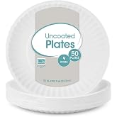 Bayfalcon LLC Uncoated Round Paper Plates &ndash; 9 Inch Disposable Dinner Plates, Sturdy Everyday Party Plates for Snacks, Lunches, BBQs, Picnics &amp; Events &ndash; 50 Count Pack