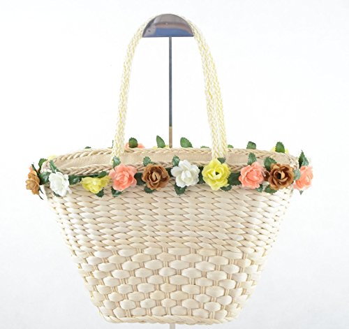 FTSUCQ Floral Paillette Handmade Crochet Straw Woven Shoulder Handbags Tote Beach Bag Satchels