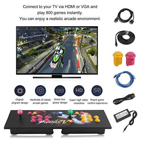 GiODLCE Classic 800 in 1 Video Arcade Games Console, Home TV Double Stick Arcade Console Fight Games Gamepad Machine w/VGA HDMI USB Connector for TV Monitor VGA HDMI Output (800 in 1 -Balck)
