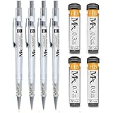 Essential Mechanical Pencil Set - 4 Sizes: 0.3, 0.5, 0.7 &amp; 0.9mm with HB Lead &amp; Eraser Refills - Ideal for Drafting, Sketching, Art Projects, Illustrations, Drawings, General writing &amp; Technical work