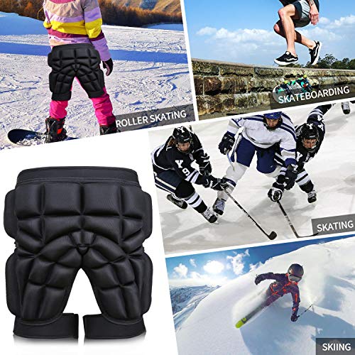3D Protective Hip Pad Protective Gear Guard Drop Resistance Hip Butt Tailbone EVA Padded for Ski Roller Skating Skateboarding Snowboard Ice Skating Hockey Cycling Fits Kids Teens Adults (XS) Black