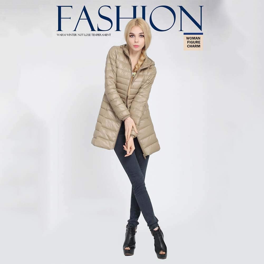 ELEAMO Women's Winter Long Down Coat Female Plus Size Ultra Light Warm Hoodie Jacket for Women White Duck Down Jacket,Gray,L