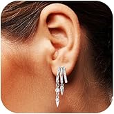 Emibele Huggie Dangle Earrings for Women, Non Tarnish Triple Hoop Drop Earrings with Cubic Zirconia, Trendy Hypoallergenic Long Chain Huggie Earrings Fashion Jewelry Gifts