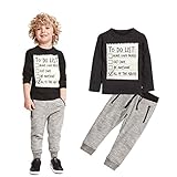 Efaster® Toddler Boys Handsome Black Blouse + Gray Casual Pants Letter Pattern