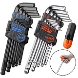 REXBETI Hex Key Allen Wrench Set, SAE Metric Long Arm Ball End Hex Key Set Tools, Industrial Grade Allen Wrench Set, Bonus Free Strength Helping T-Handle, S2 Steel (26 Pieces)