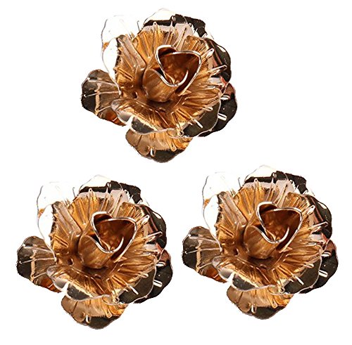 123Arts3PCS Men's Rose Golden Flower Lapel Stick Brooch Pins for Sui,Black/Sliver/Gold