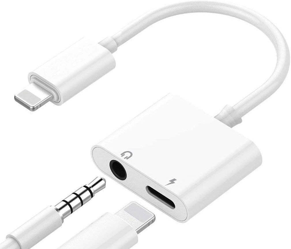 KOOPAO Headphone Jack Adapter, 3.5mm Earphone Dongle a AUX Audio 2 in 1 Music & Charger Adaptor Charging Cable Connector for Phone 7 7Plus 8 8Plus X XR XS MAX Support IOS System