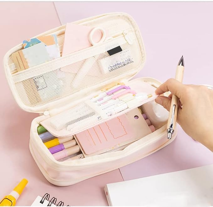 Arnuixty Large Storage Pencil Case Pen Bag with Zipper Big Capacity Pouch Organizer for Office Travel Holder Box