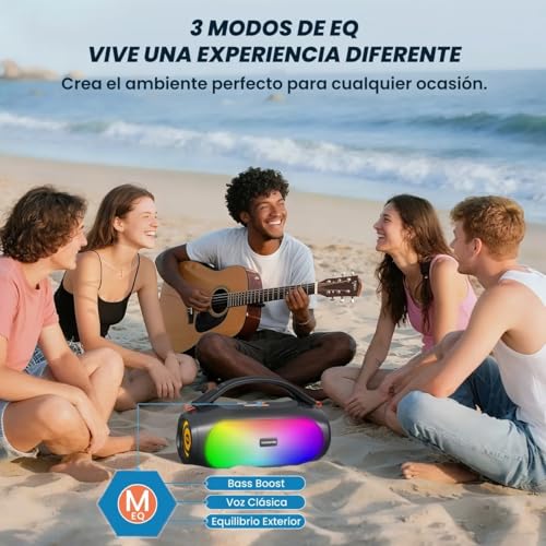 AUDISHAKO Bocina Bluetooth ADS-800, Bocina Portátil Impermeable IPX5 con RGB Boombox, Mango Iluminado, 800W, 3 Modos EQ, Recargable, USB/AUX/TF para Viaje, Fiesta y Hogar