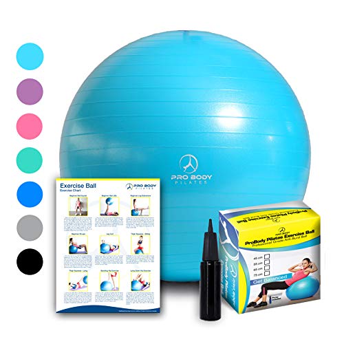Exercise Ball - Professional Grade Anti-Burst Fitness, Balance Ball for Pilates, Yoga, Birthing, Stability Gym Workout Training and Physical Therapy (Teal, 55 cm)