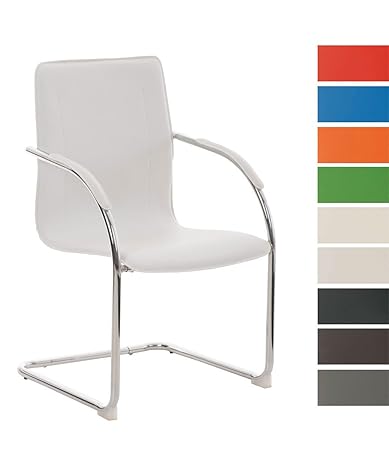CLP Freischwinger Melina V2 mit Kunstlederbezug I Konferenzstuhl mit Armlehne I Bürostuhl mit Metallgestell in Chrom-Optik und Bodenschonern I erhältlich Weiß