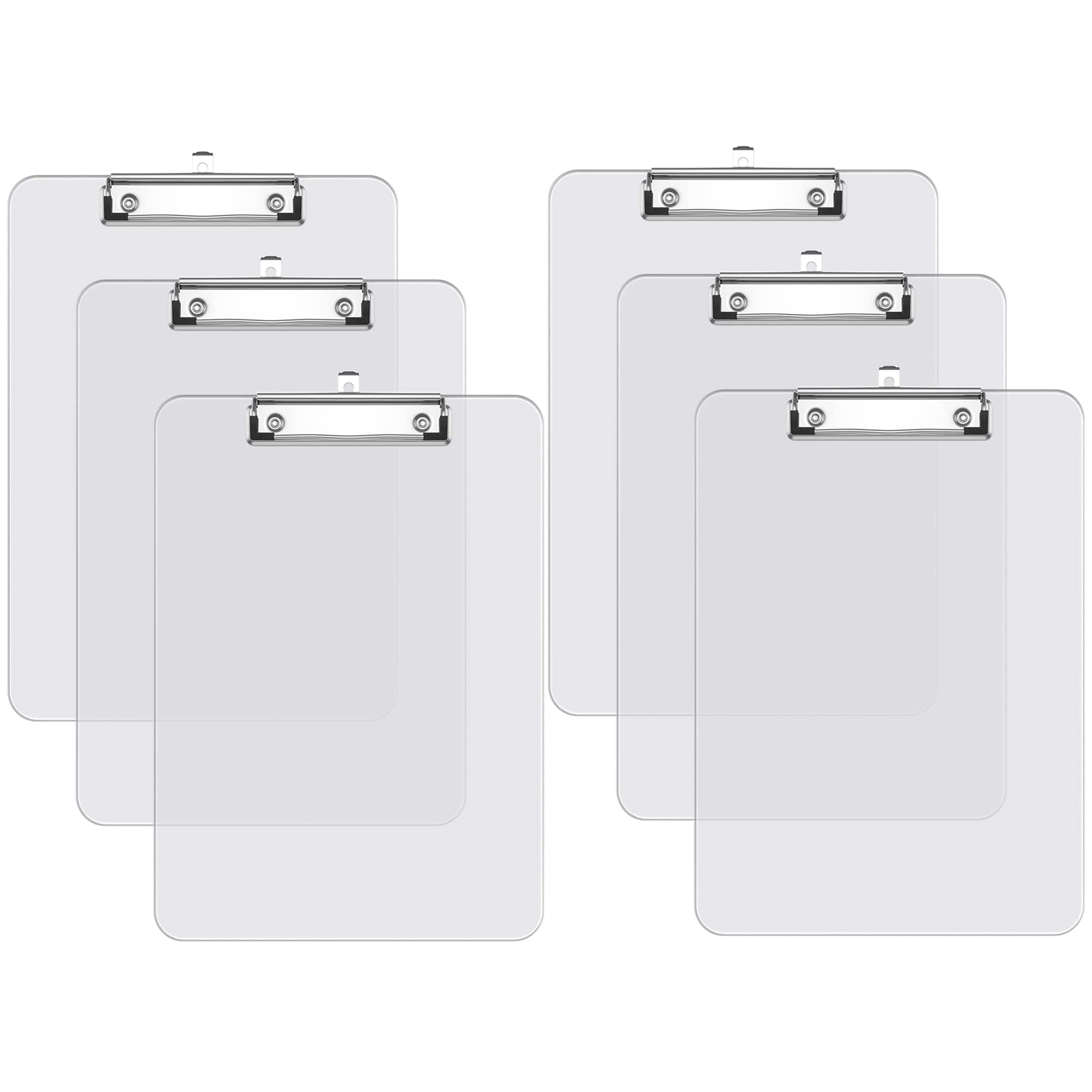 Hnogri Plastic Clipboard Set of 6, Clear Clip Board Standard A4 Letter Size for Classroom, Students, Office Supply, with Low Profile Clip, Size 12.5 x 9 in