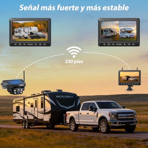 Wireless Solar Reversing Camera with 10000mAh Battery, 7 Inch Wireless Reversing Camera, IP69 Waterproof, Infrared Night Vision for Caravan, Truck, Car, Camper (VS-7E)