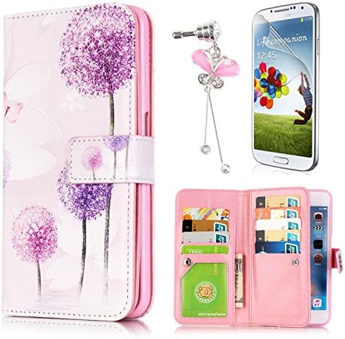 LG G4 Stylus 5.7" Case,Sunroyal Luxury Fashion Pu Leather Magnet Wallet Credit Card Holder Flip Case Cover with Card Slots Purple Dandelion [Scratch-resistant Screen Protector Anti-dust Plug]