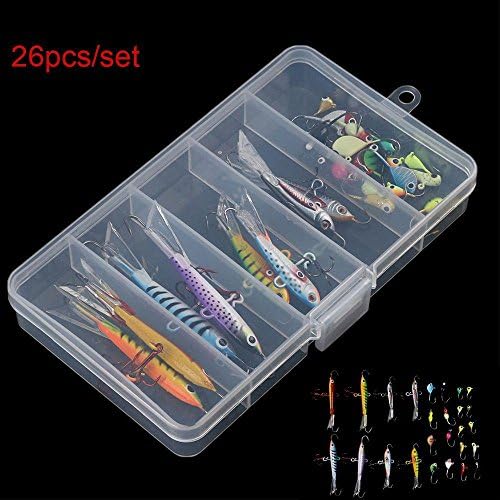 Xinnyuan 26pcs 1.1g-18g New Artificial Swim Walleye Winter Fish Lures Ice Fishing Hooks Jigs
