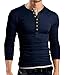 Hotouch Mens Henley T-Shirts Long Sleeve Navy Blue M