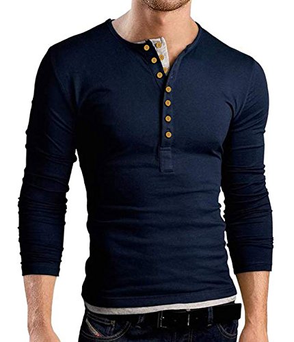 Hotouch mens henley jersey shirt long sleeve navy blue …