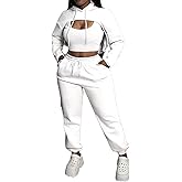 Aceilika Women 3 Piece Sweatsuit Set Sexy Long Sleeve Pullover Cropped Hoodie Tank Top and Jogger Sweatpants Tracksuit