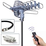 pingbingding Digital Amplified Outdoor HDTV Antenna with 40FT RG6 Cable, Coaxial Grounding Block 4G LTE Filter Surge Protector 360 Degree Rotation, Wireless Remote, Snap-On Installation, Support 2 TVs