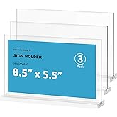 newnewshow Acrylic Sign Holder 8.5x5.5 Inch 3 Pack Horizontal T Shape Double-Sided Desktop Display Holder. (Optional 8.5x11 8.5x5.5 5x7 Horizontal and Vertical)