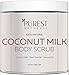 Purest Naturals Coconut Milk Body Scrub Polish - Best 100% Natural Exfoliator Moisturizer For Cellulite Stretch Marks, Eczema, Acne & Varicose Veins - Dead Sea Salt, Almond Oil & Vitamin E