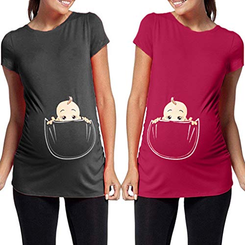 Fine Women's Maternity Baby in Pocket Print T-Shirt Top Tee T-Shirt Pregnancy Clothes