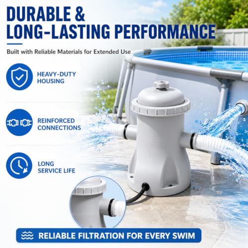 de Bomba de filtros de Piscina de Cartucho, 330 GPH, Potente Bomba de Filtro de Piscina, Cartucho eléctrico de Alta eficiencia para Piscinas sobre el Piso