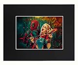 XQArtStudio Harley Quinn and Deadpool Sexy Dope Cool 8x10 Black Matted Art Artworks Print Paintings Printed Picture Photograph Poster Gift Wall Decor Display