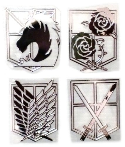 進撃の巨人 風 兵団 エンブレム 金属 ステッカー 4種セット シール 調査兵団 憲兵団 駐屯兵団 訓練兵団 シルバーの買取価格 相場 高価買取なら買取一括比較のウリドキ