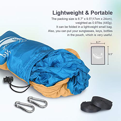JBM Hammock Single Double Camping Lightweight Portable Parachute Hammock Outdoor Hiking Travel Backpacking - Nylon Hammock Swing - Support 400lbs with Nylon Ropes and Steel Carabiners (Blue & Yellow) - Thumbnail 2