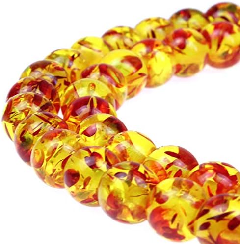 Best Sellers Stone Beads Synthesis Beads Resin Flower Amber Round Loose Beads for Jewelry Making DIY Bracelet Necklace(8mm)