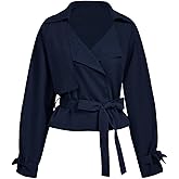 Verdusa Women's Old Money Wrap Tie Belted Trench Coat Lapel Collar Double Breasted Short Outerwear