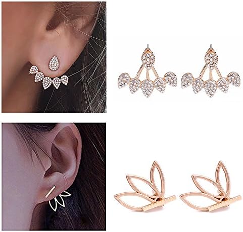 Hollow Lotus Flower Stud Earrings Set for Women Fashion Crystal Simple Chic Ear Jacket Earrings