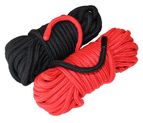 EXTRA LONG Pack of 2x36 feet (72 feet total) Soft COTTON Rope by BLISS BOUNDARY (2-pack, Red, Black)