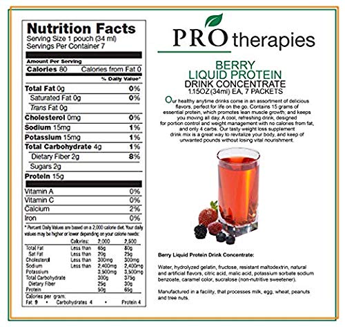 High Protein Liquid Concentrate Fruit Drink 15g - Mixed Berry Low Carb Liquid Protein Nutritional Supplement Mix (7 Servings/Pack)