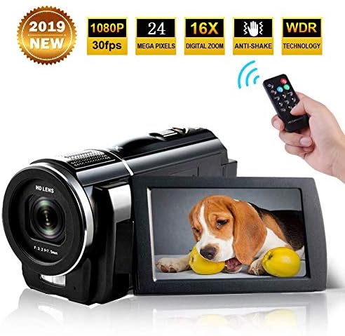 Camcorder Full HD 1080p 30fps 24.0MP Digital Camera Macro Focusing 3 Inch Touch Screen 16x Digital Zoom Video Camera HDMI Output Vlogging Camera for YouTube with Remote Control