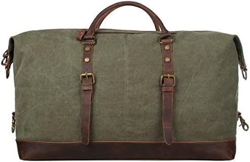 S-ZONE Oversized Canvas Genuine Leather Trim Travel Tote Duffel Shoulder Weekend Bag Weekender Overnight Carryon Handbag 2 S-ZONE Oversized Canvas Genuine Leather Trim Travel Tote Duffel Shoulder Weekend Bag Weekender Overnight Carryon Handbag