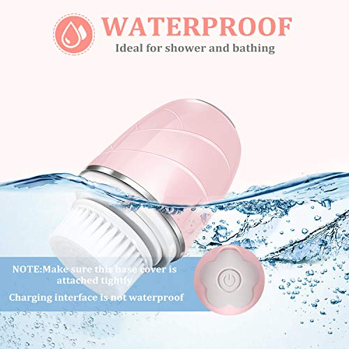 Facial Cleansing Brush, Professional Rechargeable Electric Waterproof Rotating Face Spin Brush with 3 Brush Heads for Deep Cleansing, Exfoliating and Massaging, Intelligent timing system