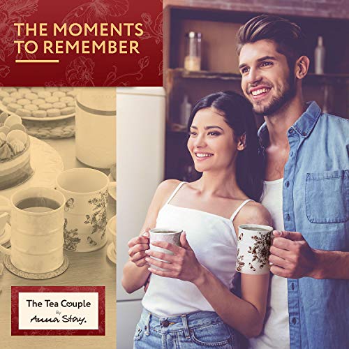 The Tea Couple Tea Infuser Mug (Set of 2) 14 oz.Vintage Porcelain Tea Cups with Ultra-Fine Mesh for Steeping - 2 ,Non-Slip Drink Coasters - Reusable Home & Office Drinkware (Vintage Butterfly) - Thumbnail 7