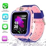 Smart Watch for Kids GPS Tracker - IP67 Waterproof Smartwatches with SOS Voice Chat Camera Flashlight Alarm Clock Digital Wrist Watch Smartwatch Girls Boys Birthday Gifts (02 Waterproof Pink)