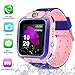 Smart Watch for Kids GPS Tracker - IP67 Waterproof Smartwatches with SOS Voice Chat Camera Flashlight Alarm Clock Digital Wrist Watch Smartwatch Girls Boys Birthday Gifts (02 Waterproof Pink)