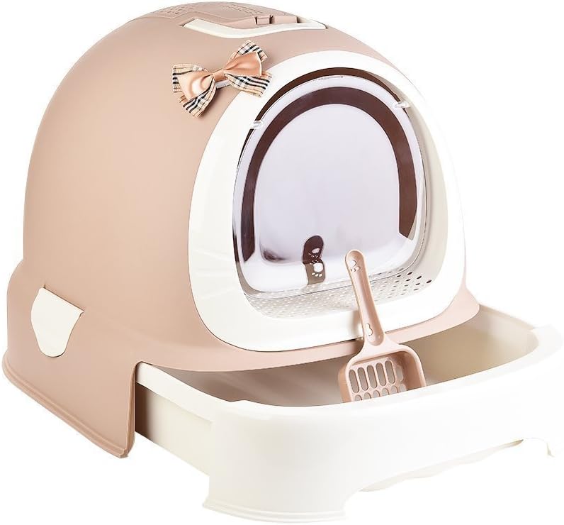 Pxyz Cat Litter Box Pan with Scoop and Hooded Cover, Large Cats Toilet, Pet Kitty House Tray, Easy Clean & Prevent Odor