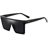 Dollger Square Oversized Sunglasses for Women Men Fashion Flat Top Big Black Frame Shades