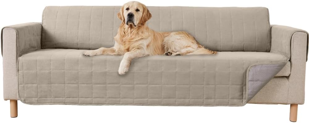 Slipcovers - Gorilla Grip Patented Waterproof Slip-Resistant Oversized 78” Sofa Protector Cover, for Leather or Fabric Couch Cushion, Large Microsuede Furniture Covers Dogs Pets Machine Washable Slipcover, Taupe