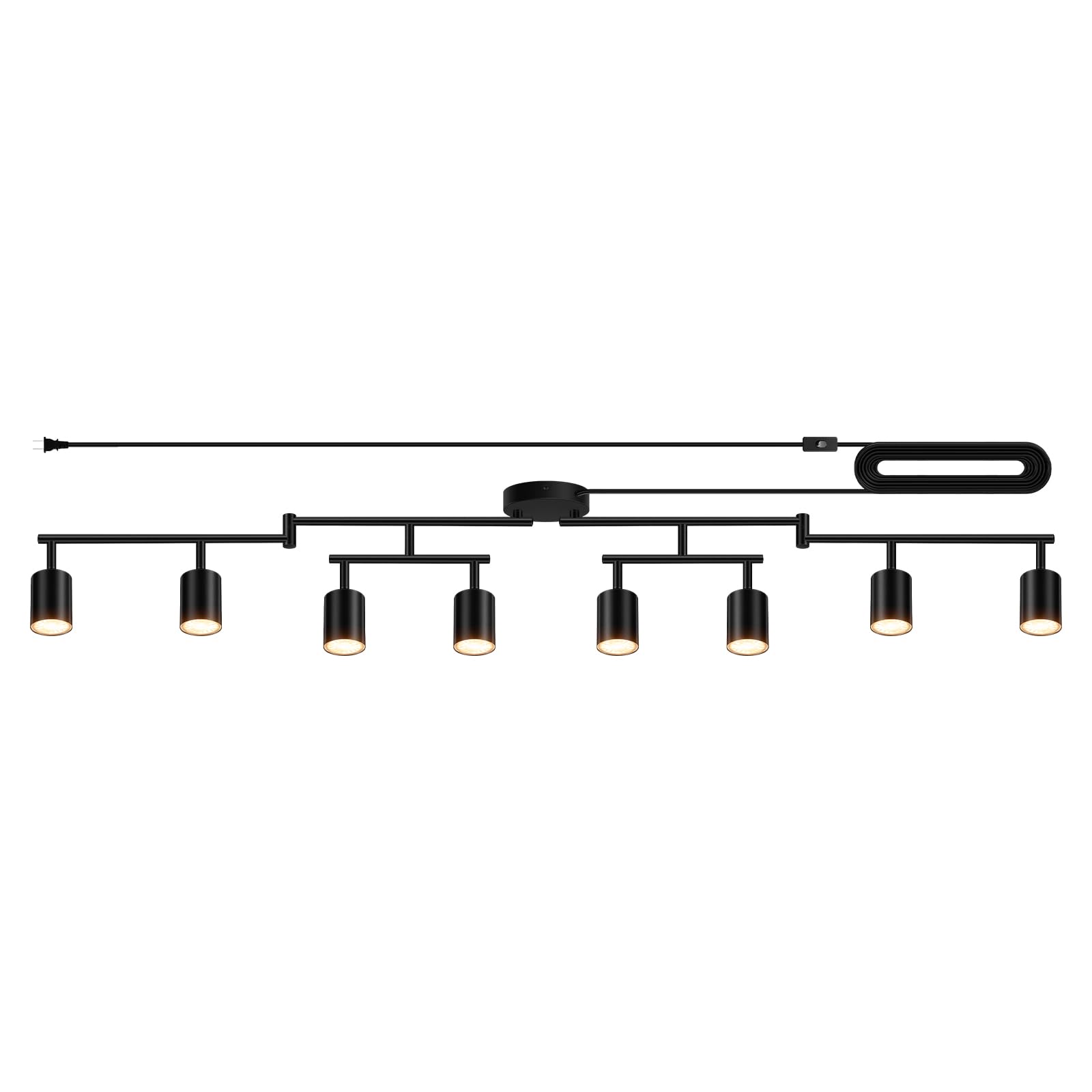 Photo 1 of Plug in Track Lighting LED, Track Lighting Fixtures Ceiling, Black 8-Light Kitchen Light Kit, Plug in Wall Light with 14.8ft Power Cord, Rotatable Ceiling Spotlight for Bedroom(GU10 Socket, NO Bulb)